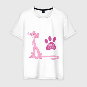 Мужская футболка хлопок с принтом Розовая Пантера в Петрозаводске, 100% хлопок | прямой крой, круглый вырез горловины, длина до линии бедер, слегка спущенное плечо. | Тематика изображения на принте: pink panther | розовая пантера