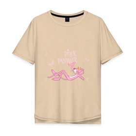 Мужская футболка хлопок Oversize с принтом Pink panther в Петрозаводске, 100% хлопок | свободный крой, круглый ворот, “спинка” длиннее передней части | Тематика изображения на принте: pink panther | розовая пантера