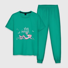 Мужская пижама хлопок с принтом Pink panther в Петрозаводске, 100% хлопок | брюки и футболка прямого кроя, без карманов, на брюках мягкая резинка на поясе и по низу штанин
 | pink panther | розовая пантера
