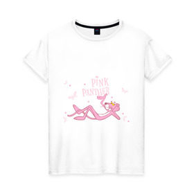 Женская футболка хлопок с принтом Pink panther в Петрозаводске, 100% хлопок | прямой крой, круглый вырез горловины, длина до линии бедер, слегка спущенное плечо | pink panther | розовая пантера