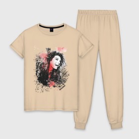 Женская пижама хлопок с принтом Tokio Hotel в Петрозаводске, 100% хлопок | брюки и футболка прямого кроя, без карманов, на брюках мягкая резинка на поясе и по низу штанин | tokio hotel