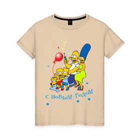 Женская футболка хлопок с принтом С новым годом Simpsons в Петрозаводске, 100% хлопок | прямой крой, круглый вырез горловины, длина до линии бедер, слегка спущенное плечо | 2012 год | new year | simpsons | барт симпсон | гомер симпсон | дед | дед мороз | нг | новогодний | новый 2012 | новый год | с новым годом | санта | санта клаус | симпсоны | симсоны