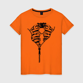 Женская футболка хлопок с принтом Рёбра с замком в Петрозаводске, 100% хлопок | прямой крой, круглый вырез горловины, длина до линии бедер, слегка спущенное плечо | скелет