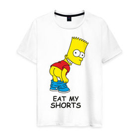 Мужская футболка хлопок с принтом Eat my shorts в Петрозаводске, 100% хлопок | прямой крой, круглый вырез горловины, длина до линии бедер, слегка спущенное плечо. | Тематика изображения на принте: гомер