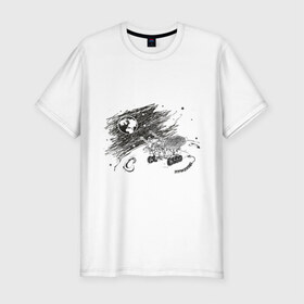 Мужская футболка премиум с принтом луноход в Петрозаводске, 92% хлопок, 8% лайкра | приталенный силуэт, круглый вырез ворота, длина до линии бедра, короткий рукав | вакуум | космос | луна | планета земля