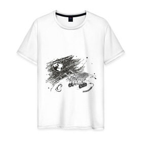 Мужская футболка хлопок с принтом луноход в Петрозаводске, 100% хлопок | прямой крой, круглый вырез горловины, длина до линии бедер, слегка спущенное плечо. | вакуум | космос | луна | планета земля