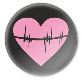 Значок с принтом Сердце в Петрозаводске,  металл | круглая форма, металлическая застежка в виде булавки | Тематика изображения на принте: биение | ритм любви | ритм сердца | сердечко | сердце
