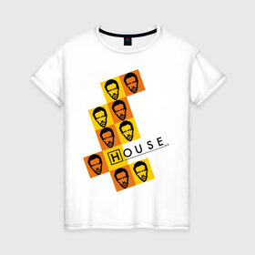 Женская футболка хлопок с принтом Доктор Хаус (2) в Петрозаводске, 100% хлопок | прямой крой, круглый вырез горловины, длина до линии бедер, слегка спущенное плечо | house | house md | доктор хауз | доктор хаус | хауз | хаус | хью лори