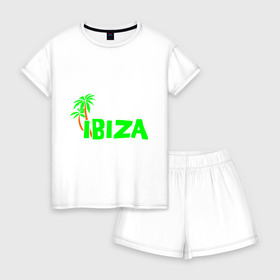 Женская пижама с шортиками хлопок с принтом Ibiza в Петрозаводске, 100% хлопок | футболка прямого кроя, шорты свободные с широкой мягкой резинкой | ibiza | ибица | пальмы | фестиваль