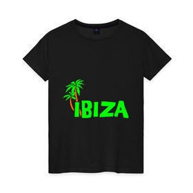 Женская футболка хлопок с принтом Ibiza в Петрозаводске, 100% хлопок | прямой крой, круглый вырез горловины, длина до линии бедер, слегка спущенное плечо | ibiza | ибица | пальмы | фестиваль