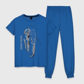 Женская пижама хлопок с принтом Большой и Мудрый в Петрозаводске, 100% хлопок | брюки и футболка прямого кроя, без карманов, на брюках мягкая резинка на поясе и по низу штанин | слон