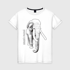 Женская футболка хлопок с принтом Большой и Мудрый в Петрозаводске, 100% хлопок | прямой крой, круглый вырез горловины, длина до линии бедер, слегка спущенное плечо | слон