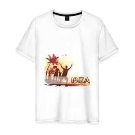 Мужская футболка хлопок с принтом Ibiza (5) в Петрозаводске, 100% хлопок | прямой крой, круглый вырез горловины, длина до линии бедер, слегка спущенное плечо. | club | ibiza | ибица | клуб | пальмы | силуэты