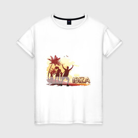 Женская футболка хлопок с принтом Ibiza (5) в Петрозаводске, 100% хлопок | прямой крой, круглый вырез горловины, длина до линии бедер, слегка спущенное плечо | club | ibiza | ибица | клуб | пальмы | силуэты