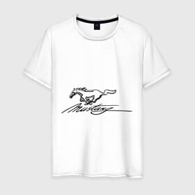 Мужская футболка хлопок с принтом Mustang в Петрозаводске, 100% хлопок | прямой крой, круглый вырез горловины, длина до линии бедер, слегка спущенное плечо. | auto | mustang | авто | автомобильные | знаки | машины | мустанг