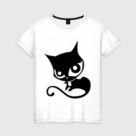 Женская футболка хлопок с принтом Doom Kitty в Петрозаводске, 100% хлопок | прямой крой, круглый вырез горловины, длина до линии бедер, слегка спущенное плечо | cat | kitty | киса | кошка | кошки | черная кошка