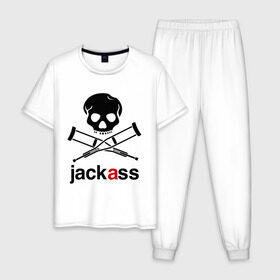 Мужская пижама хлопок с принтом Jackass (Чудаки) в Петрозаводске, 100% хлопок | брюки и футболка прямого кроя, без карманов, на брюках мягкая резинка на поясе и по низу штанин
 | jackas | придурки | чудаки