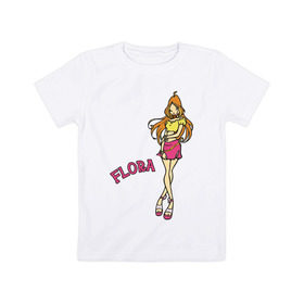 Детская футболка хлопок с принтом winX flora в Петрозаводске, 100% хлопок | круглый вырез горловины, полуприлегающий силуэт, длина до линии бедер | flora | winx | винкс | флора