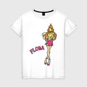 Женская футболка хлопок с принтом winX flora в Петрозаводске, 100% хлопок | прямой крой, круглый вырез горловины, длина до линии бедер, слегка спущенное плечо | flora | winx | винкс | флора