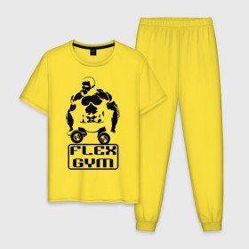 Мужская пижама хлопок с принтом Flex gym в Петрозаводске, 100% хлопок | брюки и футболка прямого кроя, без карманов, на брюках мягкая резинка на поясе и по низу штанин
 | powerlifting