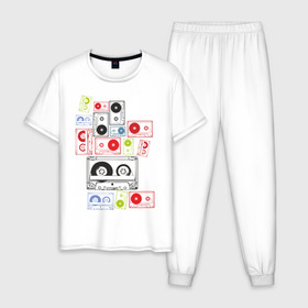Мужская пижама хлопок с принтом Кассеты в Петрозаводске, 100% хлопок | брюки и футболка прямого кроя, без карманов, на брюках мягкая резинка на поясе и по низу штанин
 | аудиокассеты | кассеты | музыка | прикольные