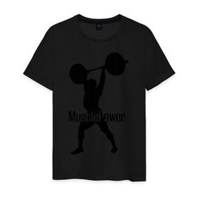 Мужская футболка хлопок с принтом Muscle Power в Петрозаводске, 100% хлопок | прямой крой, круглый вырез горловины, длина до линии бедер, слегка спущенное плечо. | powerlifting