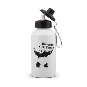 Бутылка спортивная с принтом Gangsta Panda в Петрозаводске, металл | емкость — 500 мл, в комплекте две пластиковые крышки и карабин для крепления | Тематика изображения на принте: панда