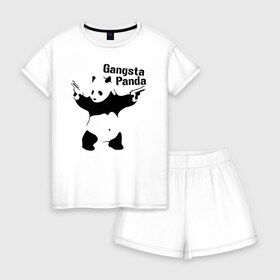 Женская пижама с шортиками хлопок с принтом Gangsta Panda в Петрозаводске, 100% хлопок | футболка прямого кроя, шорты свободные с широкой мягкой резинкой | панда