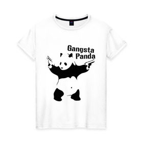 Женская футболка хлопок с принтом Gangsta Panda в Петрозаводске, 100% хлопок | прямой крой, круглый вырез горловины, длина до линии бедер, слегка спущенное плечо | Тематика изображения на принте: панда