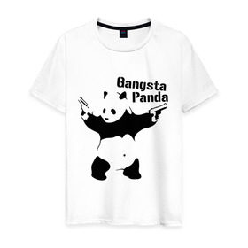Мужская футболка хлопок с принтом Gangsta Panda в Петрозаводске, 100% хлопок | прямой крой, круглый вырез горловины, длина до линии бедер, слегка спущенное плечо. | Тематика изображения на принте: панда