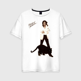 Женская футболка хлопок Oversize с принтом Michael Jackson (2) в Петрозаводске, 100% хлопок | свободный крой, круглый ворот, спущенный рукав, длина до линии бедер
 | jackson | michael | mj | pop | джексон | майкл | майкл джексон | поп