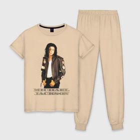 Женская пижама хлопок с принтом Michael Jackson (4) в Петрозаводске, 100% хлопок | брюки и футболка прямого кроя, без карманов, на брюках мягкая резинка на поясе и по низу штанин | jackson | michael | mj | pop | джексон | майкл | майкл джексон | поп