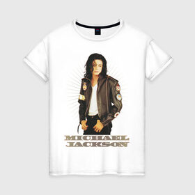 Женская футболка хлопок с принтом Michael Jackson (4) в Петрозаводске, 100% хлопок | прямой крой, круглый вырез горловины, длина до линии бедер, слегка спущенное плечо | jackson | michael | mj | pop | джексон | майкл | майкл джексон | поп