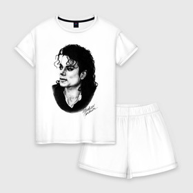 Женская пижама с шортиками хлопок с принтом Michael Jackson (6) в Петрозаводске, 100% хлопок | футболка прямого кроя, шорты свободные с широкой мягкой резинкой | jackson | michael | pop | джексон | майкл | майкл джексон | поп
