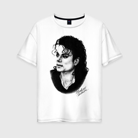 Женская футболка хлопок Oversize с принтом Michael Jackson (6) в Петрозаводске, 100% хлопок | свободный крой, круглый ворот, спущенный рукав, длина до линии бедер
 | jackson | michael | pop | джексон | майкл | майкл джексон | поп