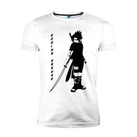 Мужская футболка премиум с принтом Uchiha Sasuke в Петрозаводске, 92% хлопок, 8% лайкра | приталенный силуэт, круглый вырез ворота, длина до линии бедра, короткий рукав | anime | sasuke | аниме