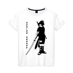 Женская футболка хлопок с принтом Uchiha Sasuke в Петрозаводске, 100% хлопок | прямой крой, круглый вырез горловины, длина до линии бедер, слегка спущенное плечо | anime | sasuke | аниме