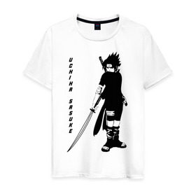 Мужская футболка хлопок с принтом Uchiha Sasuke в Петрозаводске, 100% хлопок | прямой крой, круглый вырез горловины, длина до линии бедер, слегка спущенное плечо. | anime | sasuke | аниме