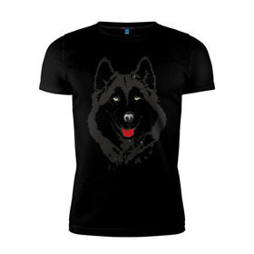 Мужская футболка премиум с принтом Хаски в Петрозаводске, 92% хлопок, 8% лайкра | приталенный силуэт, круглый вырез ворота, длина до линии бедра, короткий рукав | dog | husky | животные | пес | песики | собака | хаски | хаски бандит