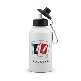 Бутылка спортивная с принтом AA Rockets в Петрозаводске, металл | емкость — 500 мл, в комплекте две пластиковые крышки и карабин для крепления | ace | poker | rocket | rockets | карты | покер | ракеты | туз | тузы