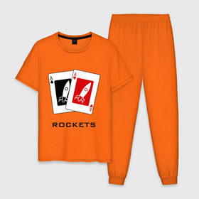 Мужская пижама хлопок с принтом AA Rockets в Петрозаводске, 100% хлопок | брюки и футболка прямого кроя, без карманов, на брюках мягкая резинка на поясе и по низу штанин
 | ace | poker | rocket | rockets | карты | покер | ракеты | туз | тузы