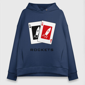 Женское худи Oversize хлопок с принтом AA Rockets в Петрозаводске, френч-терри — 70% хлопок, 30% полиэстер. Мягкий теплый начес внутри —100% хлопок | боковые карманы, эластичные манжеты и нижняя кромка, капюшон на магнитной кнопке | ace | poker | rocket | rockets | карты | покер | ракеты | туз | тузы