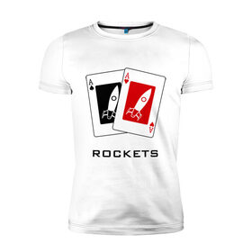 Мужская футболка премиум с принтом AA Ракеты в Петрозаводске, 92% хлопок, 8% лайкра | приталенный силуэт, круглый вырез ворота, длина до линии бедра, короткий рукав | ace | poker | rocket | rockets | карты | покер | ракеты | туз | тузы
