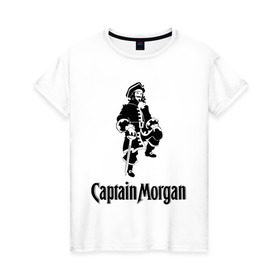 Женская футболка хлопок с принтом Capitan Morgan в Петрозаводске, 100% хлопок | прямой крой, круглый вырез горловины, длина до линии бедер, слегка спущенное плечо | capitan morgan | бар | бармен | капитан морган