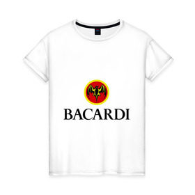 Женская футболка хлопок с принтом Bacardi в Петрозаводске, 100% хлопок | прямой крой, круглый вырез горловины, длина до линии бедер, слегка спущенное плечо | Тематика изображения на принте: bacardi | бакарди | бар | бармен | ром
