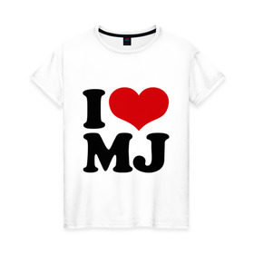 Женская футболка хлопок с принтом I LOVE MJ в Петрозаводске, 100% хлопок | прямой крой, круглый вырез горловины, длина до линии бедер, слегка спущенное плечо | i love | michael jackson | mj | майкл джексон | сердце | я люблю