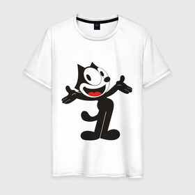 Мужская футболка хлопок с принтом Кот феликс в Петрозаводске, 100% хлопок | прямой крой, круглый вырез горловины, длина до линии бедер, слегка спущенное плечо. | felix | felix cat | кот феликс | феликс