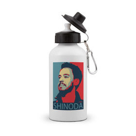 Бутылка спортивная с принтом Mike Shinoda в Петрозаводске, металл | емкость — 500 мл, в комплекте две пластиковые крышки и карабин для крепления | linkin park | mike shinoda | rock | shinoda | линкин парк | рок