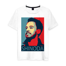Мужская футболка хлопок с принтом Mike Shinoda в Петрозаводске, 100% хлопок | прямой крой, круглый вырез горловины, длина до линии бедер, слегка спущенное плечо. | linkin park | mike shinoda | rock | shinoda | линкин парк | рок