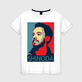 Женская футболка хлопок с принтом Mike Shinoda в Петрозаводске, 100% хлопок | прямой крой, круглый вырез горловины, длина до линии бедер, слегка спущенное плечо | linkin park | mike shinoda | rock | shinoda | линкин парк | рок